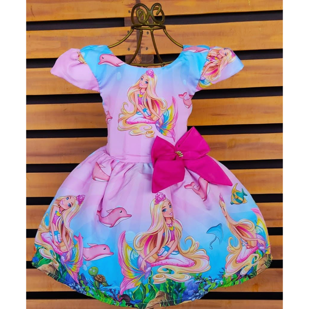 Vestido infantil Barbie Pink Babados Glitter Brilho luxo