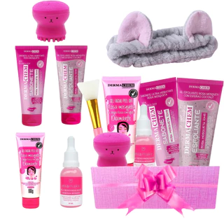 Kit Limpeza de Pele Completo Rosa Mosqueta Sabonete Esfoliante Faixa de Cabelo Máscara Peel Off Sérum Esponja Polvinho Pincel de Silicone