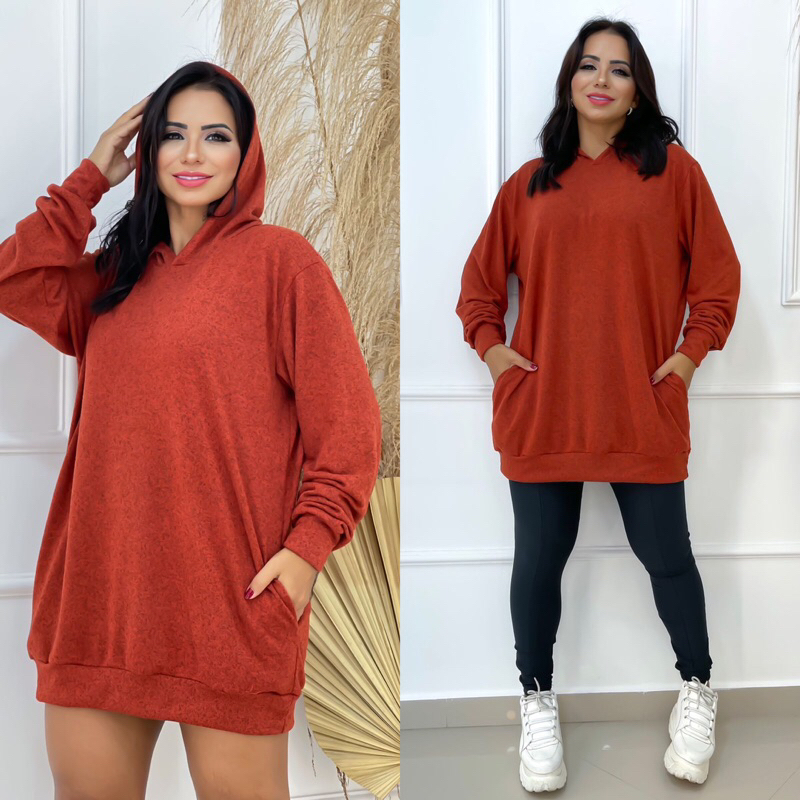 VESTIDO MOLETOM LANZINHA BLUSÃO MINI VEST COM CAPUZ
