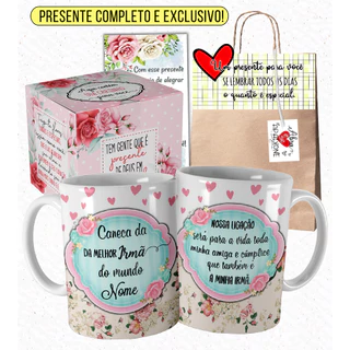 Caneca Irmã com Nome Linda A Melhor Irmã do Mundo com Embalagem Presenteável Abc