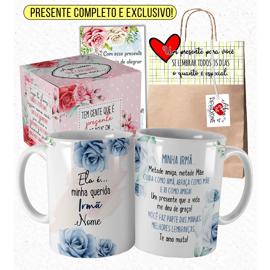 Caneca Irmã com Nome Flores Linda com Embalagem Presenteável Bcd | Shopee  Brasil