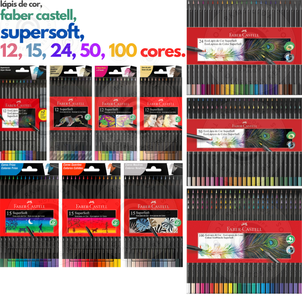 Lápis de Cor Faber Castell SuperSoft 15 Cores Quentes - AliExpress