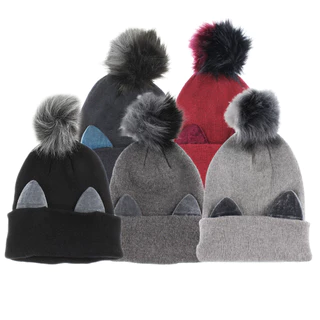 Touca Infantil Gorro Menino Menina Tricotado Quente Fashion Com Pompom e Orelha de Gato na Dobra em Oferta na Shopee