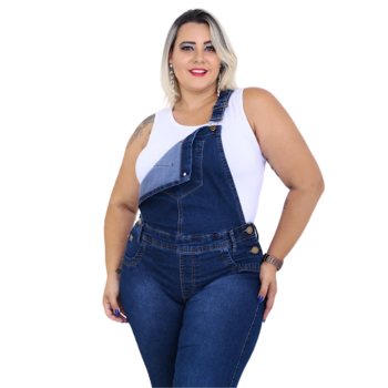 Jardineira jeans longa hot sale feminina plus size