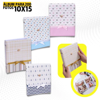 Álbum 200 fotos 10x15 LUXO Coroa Princesa Príncipe Bebê Infantil Newborn Azul Rosa Bege em Oferta na Shopee