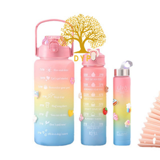 Kit 3 e 2 Garrafas Squeeze Degradê 2 Litros, 900ml e 300ml Fases Motivadoras com Adesivos 2D e 3D Personalizavel Academia Escola Treino Antivazamento