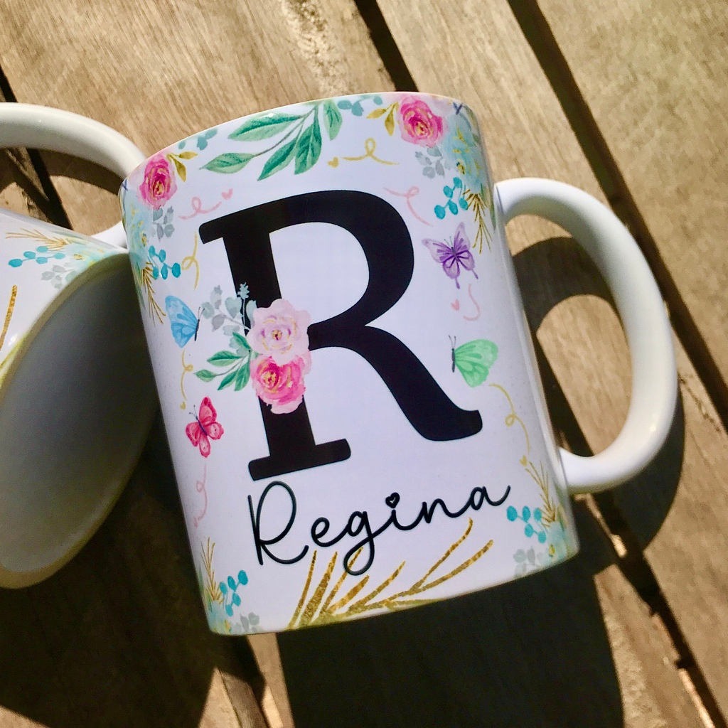 Caneca personalizada com nome e letra do alfabeto porcelana | Shopee Brasil