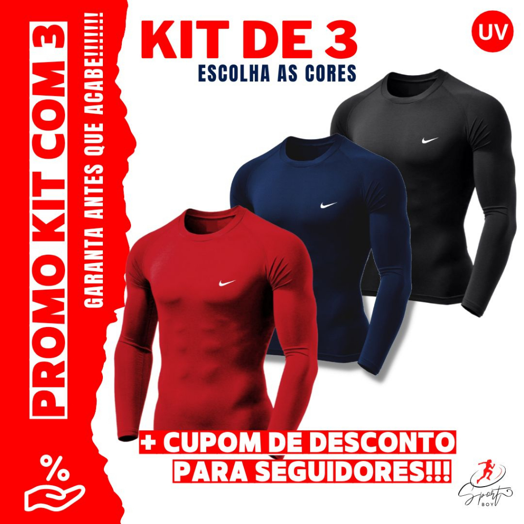 Kit 3 Camiseta Camisa Térmica Segunda Pele Manga Longa Proteção Solar UV  50+ Termica Masculina - VS Camisa UV - Camisa Térmica - Magazine Luiza