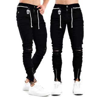 Promoção de Calça Jeans Masculina Skinny Rasgada Preto 2 - CT
