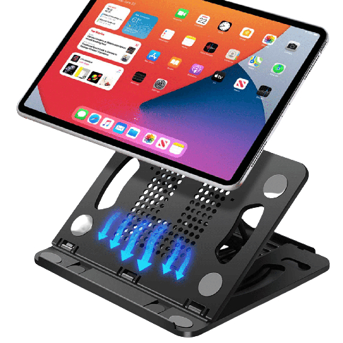 Suporte Para Notebook Com Base Giratória - Regulável, Ergonômico e Portátil - Rosa Branco e Preto