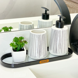 Kit Banheiro Lavabo Porta Sabonete Líquido Dispenser e Porta Escova de Dente para Decoração