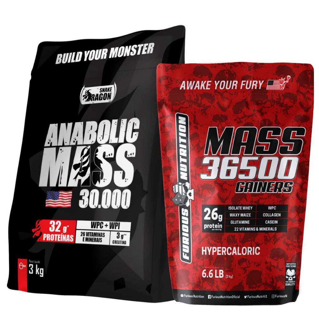 Kit Anabolic Mass 30000 + Mass 36500 Gainers, refil 3kg