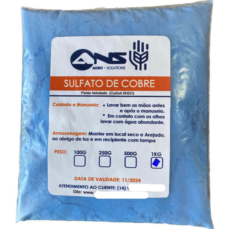 Sulfato de Cobre 1kg , 99% pureza.