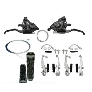 Kit freio V-brake logan + trocador Rapidfire 7 x 3v 21 marchas + cabos de freio cambio manopla bike bicicleta