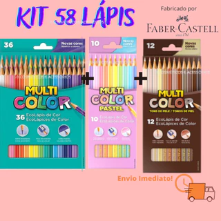 KIT 58 LÁPIS MULTICOLOR FABER CASTELL (36 CORES+10 CORES TOM PASTEL+12 CORES ETINIAS)