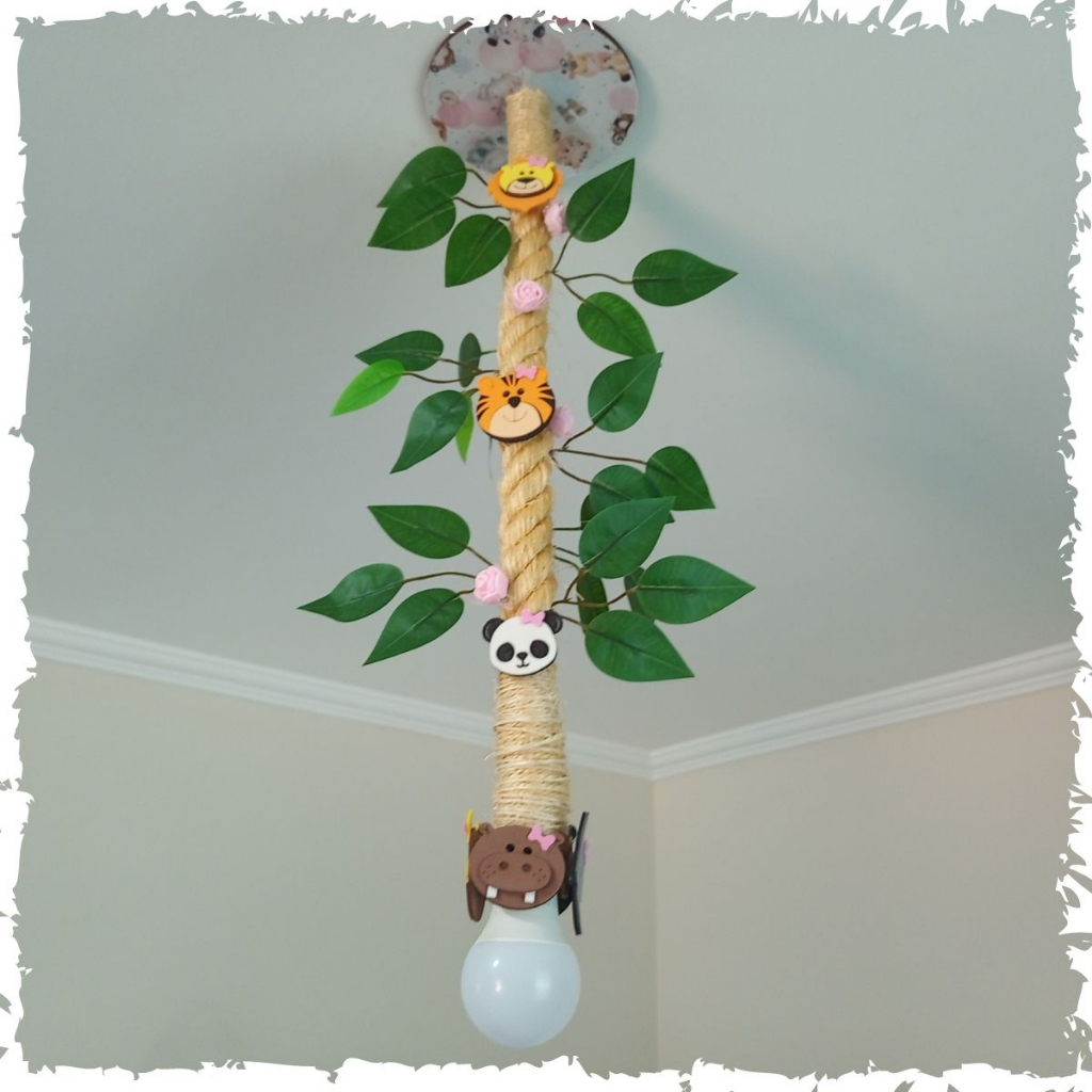 Luminária Lustre Teto Pendente Safari Rosa Decoração Quarto Menina