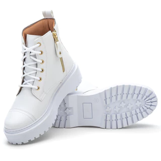 bota coturno sola reta com zipper lateral e cardaços