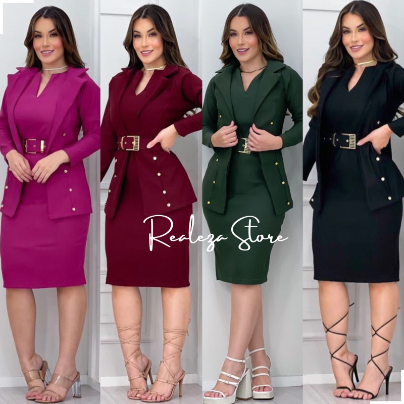 Moda Evangelica Terninho Feminino Com Vestido Conjunto Vestido E