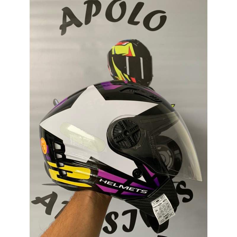 Capacete FW3 modelo LS2 Estrela Roxo aberto