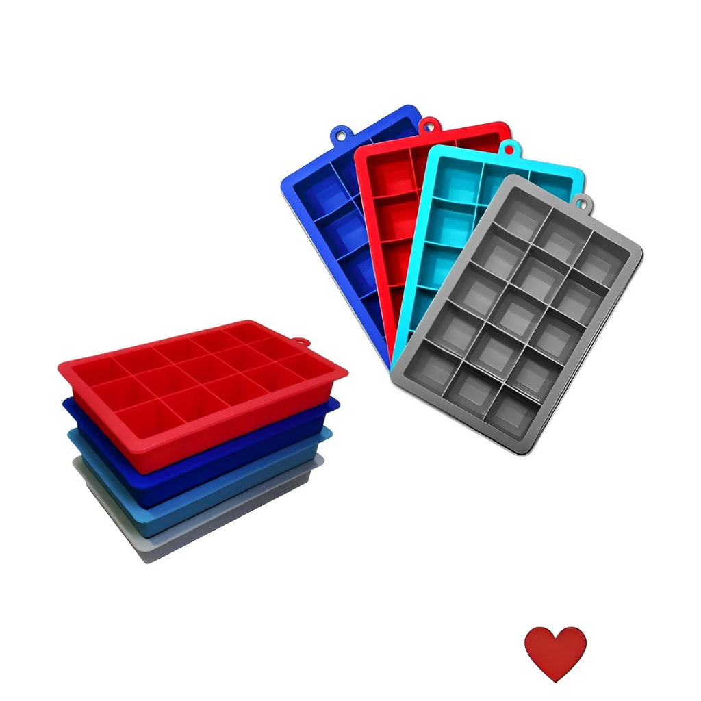 Forma de Gelo Silicone 15 Cubos Antiaderente Retangular p/ Papinha Doce Geladeira Freezer Lava Louça Microondas