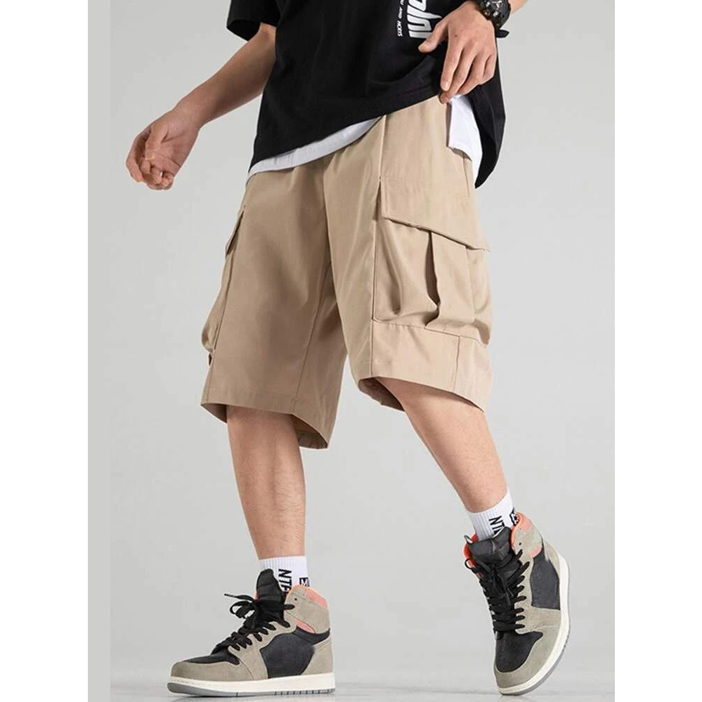 Shorts de carga jeans solto masculino com bolso grande, shorts