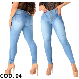 Calça Jeans Feminina Cintura Alta Com Lycra Algodão Poliéster