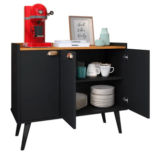 Aparador Buffet Truzzi 3 Portas Puxadores Lauren Concha Prateleira Interna Cantinho Café Decoração Sala Cozinha - Várias Cores - Lojas RPM