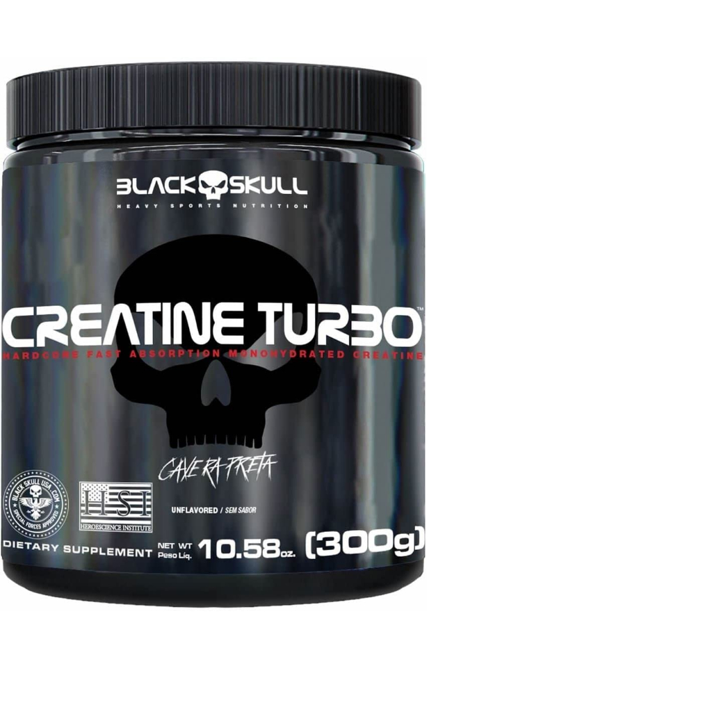 Creatina Turbo Monohidratada - 300g - Caveira Preta Black Skull