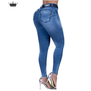 Calça Com Cinto Feminina Jeans Lycra Bojo Aumenta e Modela BumBum