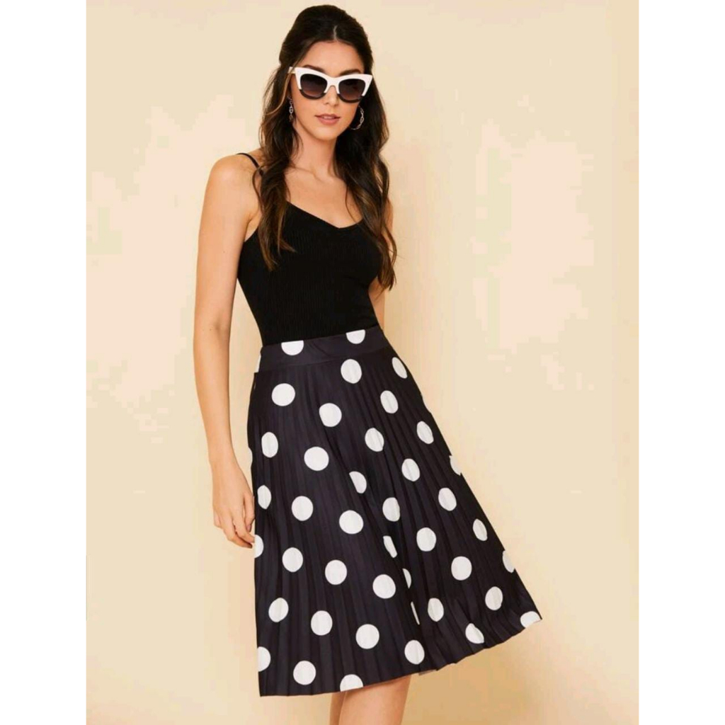 Saia Midi plissado poa anos 60 tendencia cod 037 Shopee Brasil