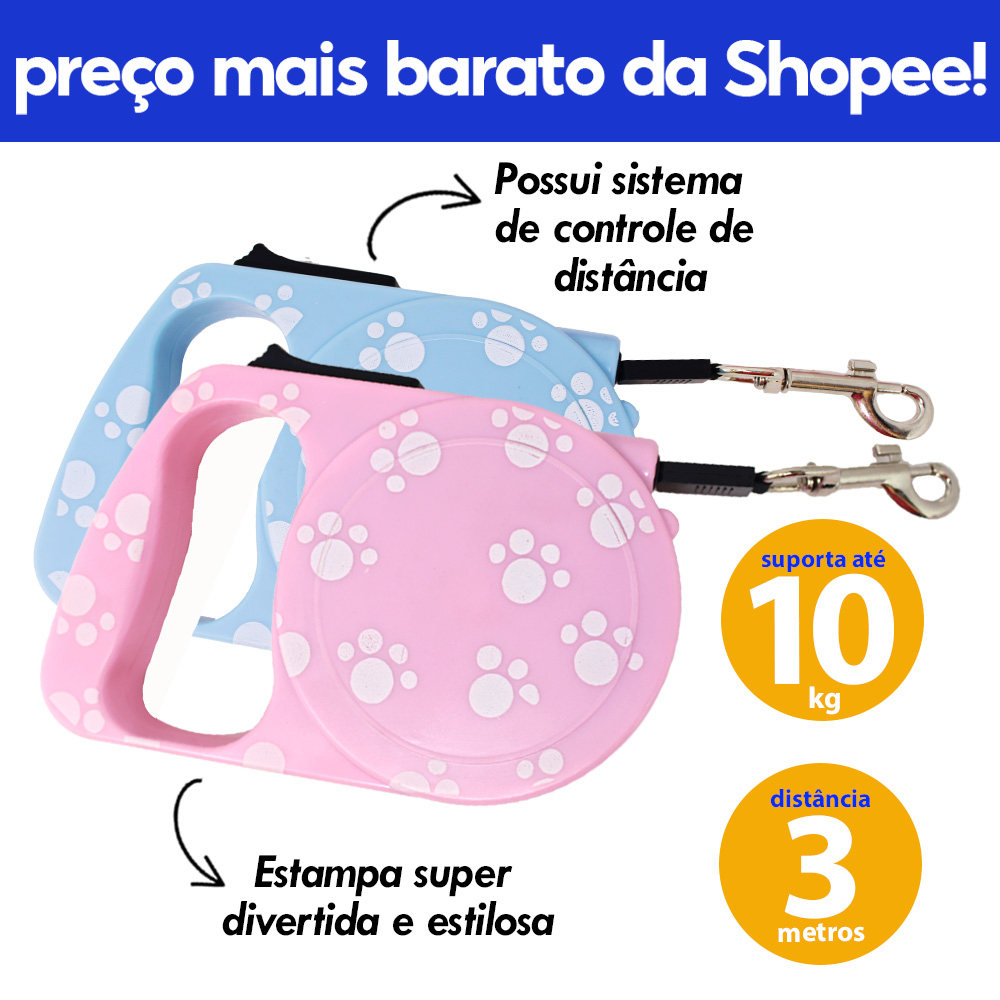 Guia para Cachorro Retrátil 3 metros Até 10kg Savana Pet