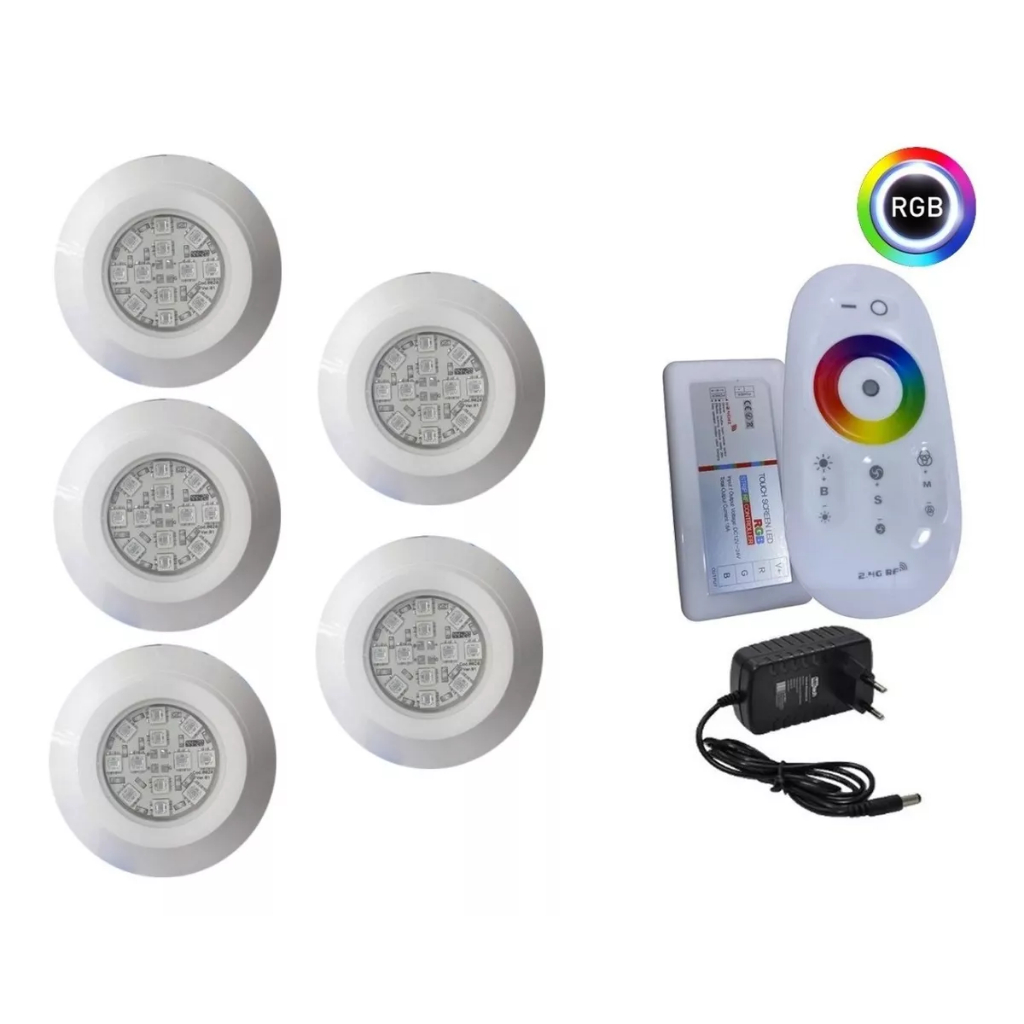 KIT LED ILUMINAÇÃO LUMINARIA DE PISCINA 5 SUPER LED COLORIDO 9W COM