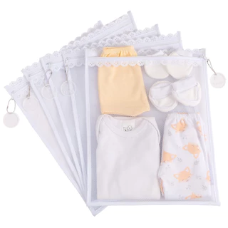 Kit c/ 5 Saquinhos Maternidade Organizadores para Bolsa Maternidade em TULE SUPER GROSSO + TAGS EM ACRÍLICO ( BRANCO ) em Oferta na Shopee