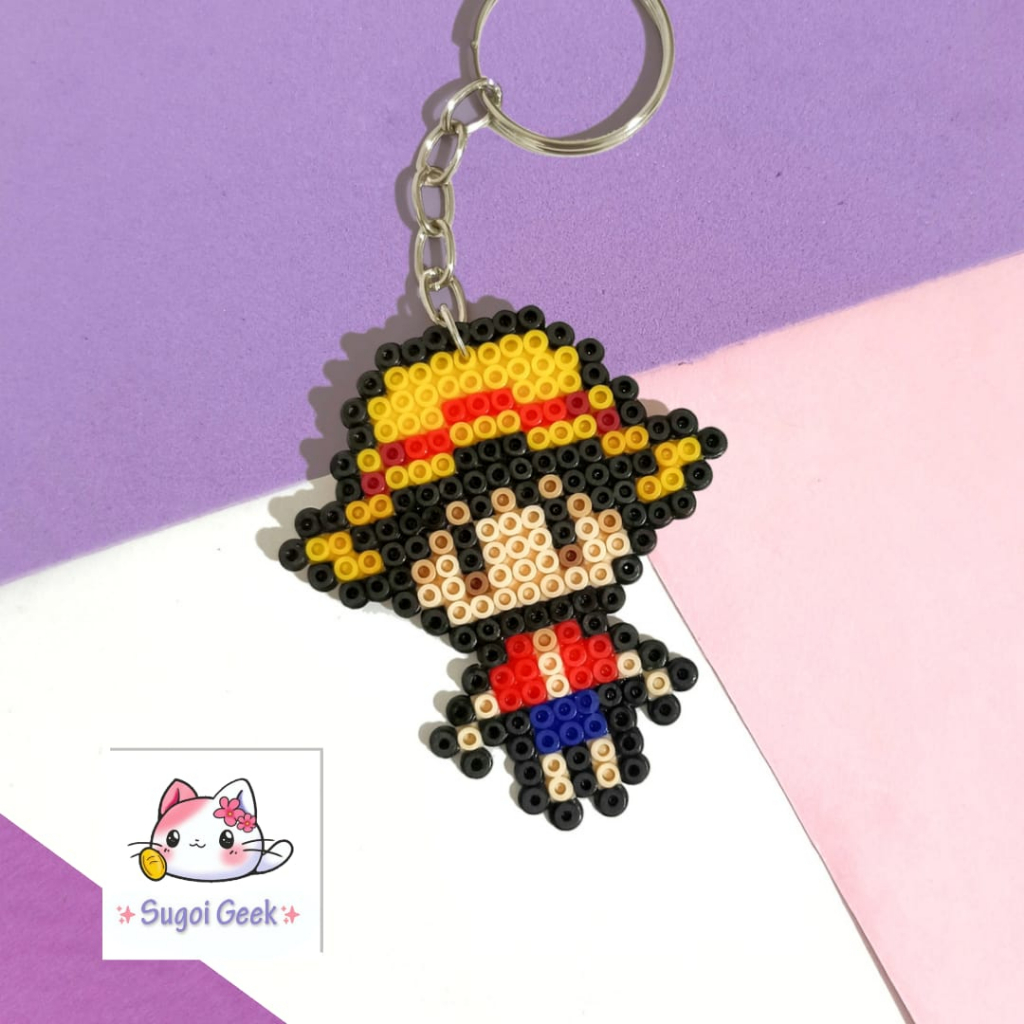 Chaveiro Luffy Zoro Sanji anime One Piece Hama Perler Beads Shopee Brasil