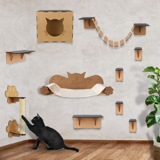 Playground para Gatos Kits Com Arranhador Nicho Comedouro Rede Brinquedo de Gato Ponte Degraus Prateleiras de Parede Em Mdf