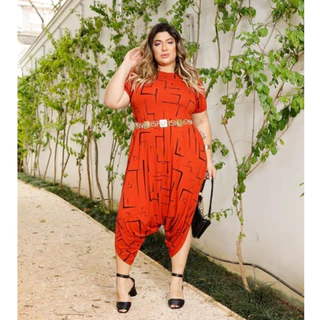 Macacao Saruel Estampado Com Bolsos Feminino Viscolycra Max Longo Soltinho Com Manga 38 ao 52
