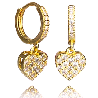 Argola Click Coração Cravejado Feminino Antialérgico Dourado e Ródio Casual Versátil/brinco argola cravejado/argola cravejada/cravejado/brinco antialérgico/brinco