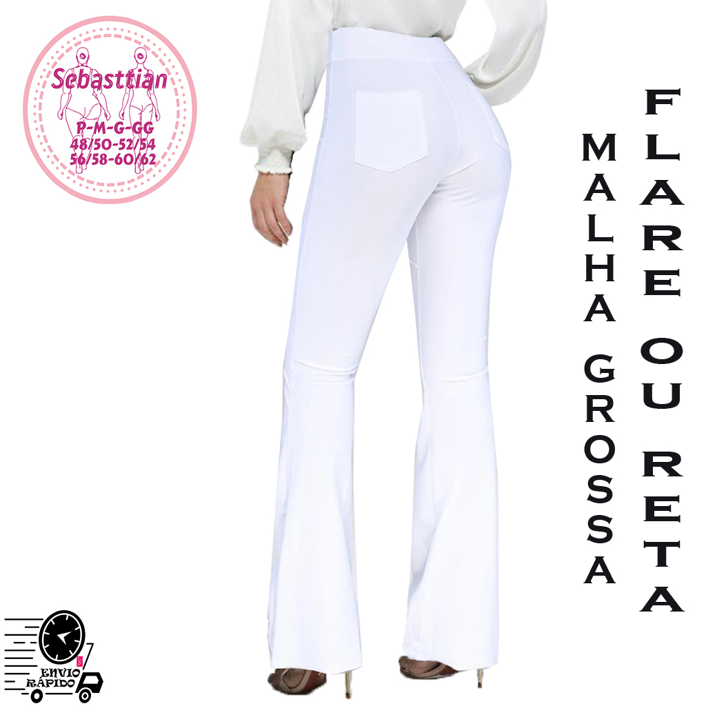 Calça mega flare - R$ 289.90, cor Branco (cintura alta, de tecido) #61114,  compre agora, Shafa