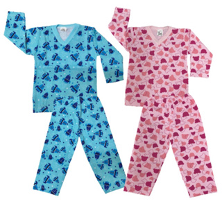 Pijama manga longa menino e menina 100% algodão confortável estampado 1 ao 14 anos