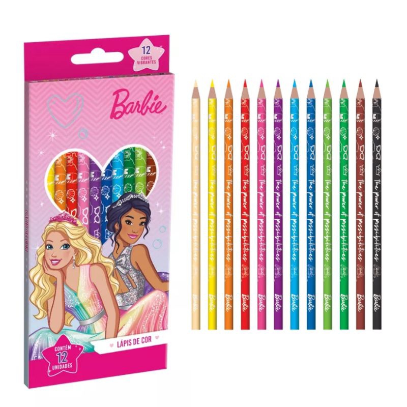 Lapis De Cor Escolar Barbie Colorir Corpo Decorado Com 12 Cores ...