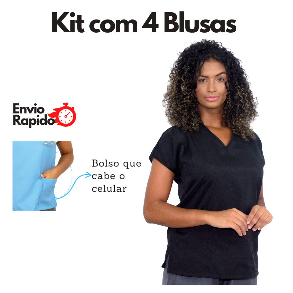 Kit 4 Blusas Femininas Gola V Manga Curta. em Promoção na Shopee