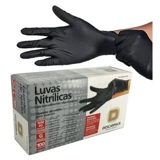 Luva Nitrilica Preta Descartável Sem Pó Resistente P/M/G 100 unidades Descarpack