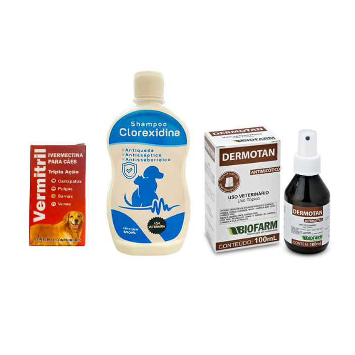 Kit Tratamento Dermatite Canina E Micose Shampoo Pet Side + Dermotan