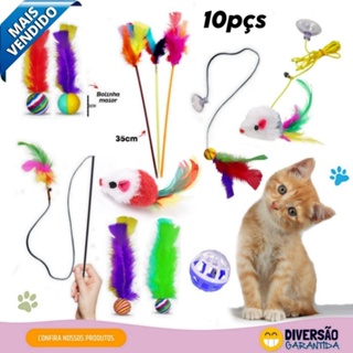 Brinquedo para gatos kit c/ 10 sortidos - ping pena, varinha,bola de sisal