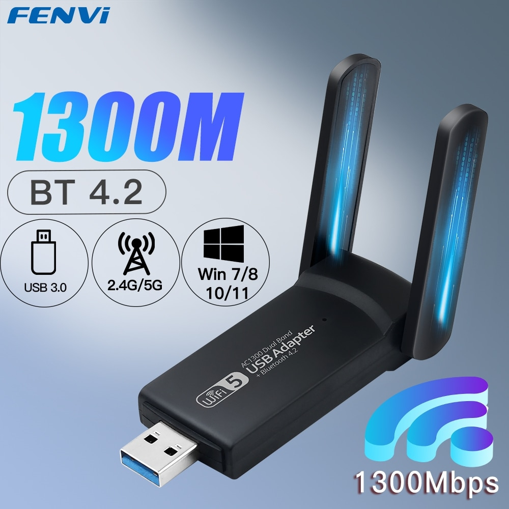Adaptador usb wireless dual band 5g 1300mbps antena receptor de sinal
