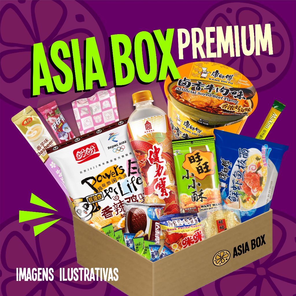 Asia Box Premium (lamen, snacks, biscoitos, salgadinhos, doces e ...