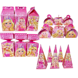 Kit Lembrancinhas Barbie Princesa Papelaria 40 Caixinhas Barbie Princesa Festa Decoração.