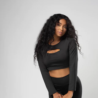 Cropped Fitness Feminino Liso Manga Longa