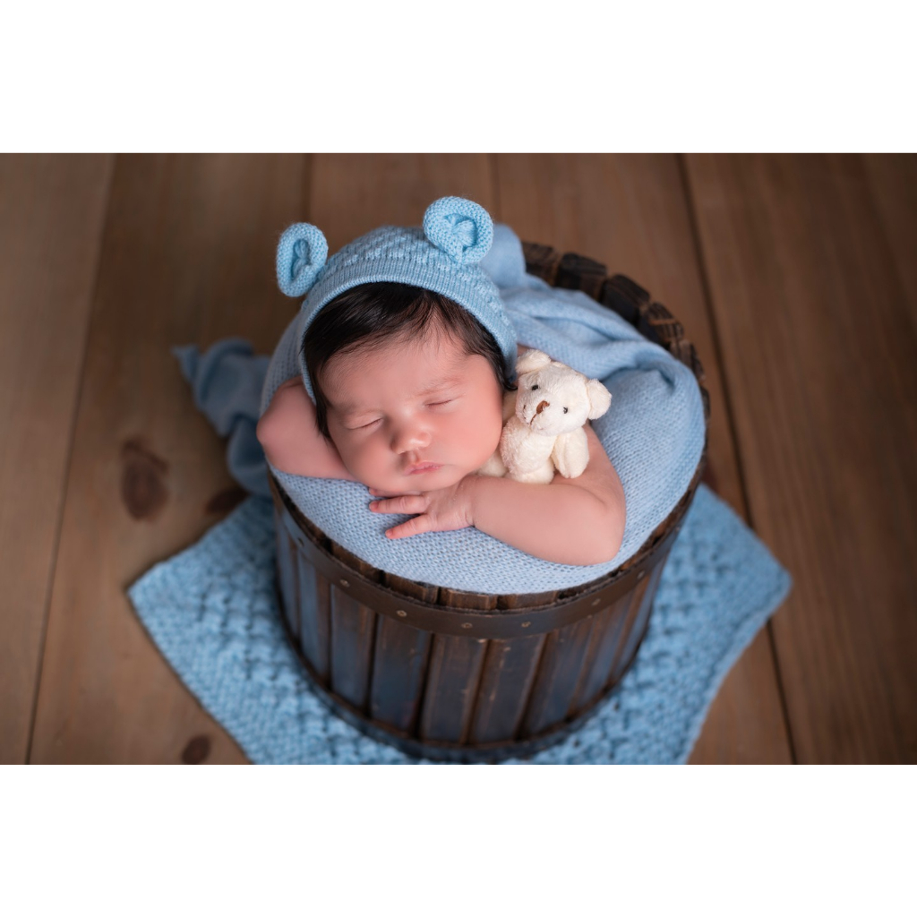 Layer Pipoca em Tricô Foto Newborn Azul Bebê