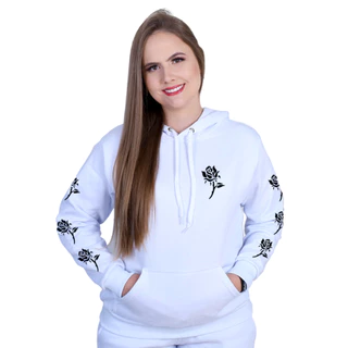 Casaco Moletom De Frio Feminino Estampado Rosas Em Algodão Premium